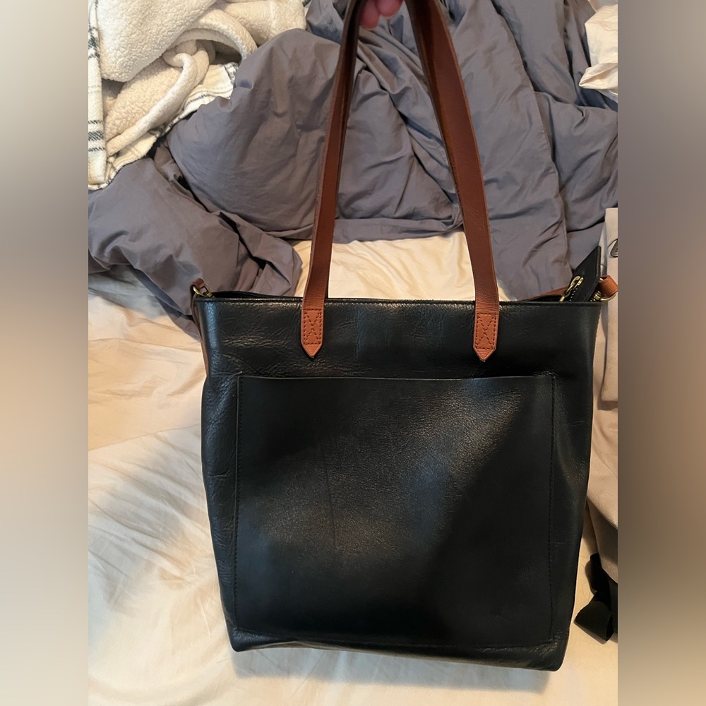 Madewell Medium Zip Top Transport Tote, Black and Brown